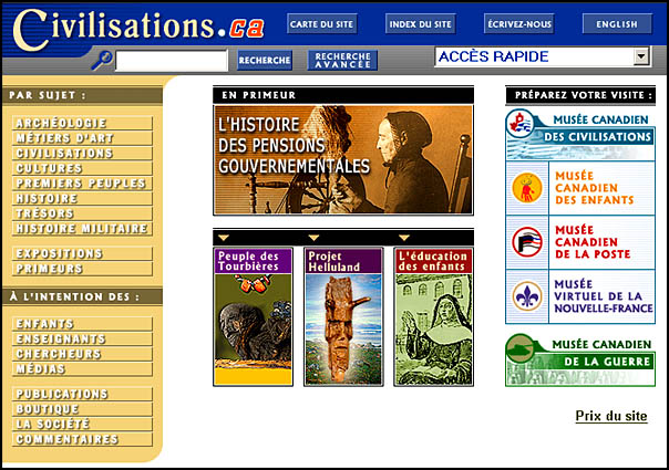 Page d’accueil de Civilisations.ca
