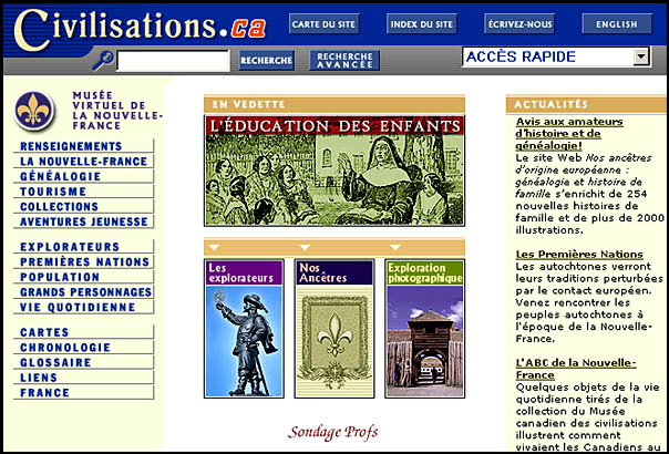 Page web du Musée virtuel de la Nouvelle-France