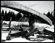 Portage de canot par un Montagnais, Lac St-Jean (PQ); photo : F.G. Speck, 1912; no. de nég. MCC 20403, PCD95-836-004