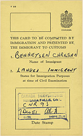 La carte d’immigrant admis de Chris Bennedsen