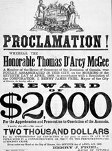 Wanted poster for the assassin of the Honourable Thomas D'Arcy McGee, April 7, 1868