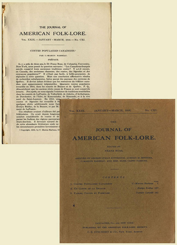  The Journal of American Folk-Lore, January-March 1916 ; Prface et page couverture du premier numro entirement en franais, prpar par Marius Barbeau, et ddi aux contes populaires canadien-franais., © MCC/CMC