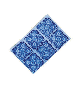 Bloc de six timbres de trois pence sur bleu 