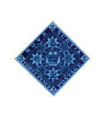 Timbre de trois pence sur papier vlin bleu