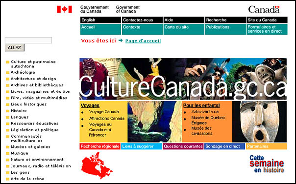 Page d'accueil de Culture Canada