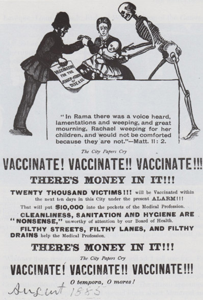 Affiche antivaccin, 1885 Source : Michael Bliss, Plague: How Smallpox Devastated Montreal (Toronto : HarperCollins, 1991) 