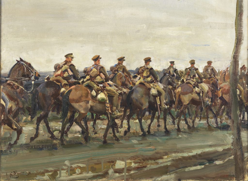 Peinture représentant la cavalerie en marche