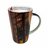 Fine bone china mug displaying the Canadian Museum of History building and it's logo