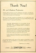 Annonce publicitaire de Simpson dans 
The Canadian Postmaster, 1934, page de couverture.