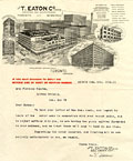 En-tête de lettre illustrant des 
édifices d'Eaton, 1916.