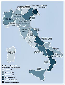 émigration italienne par région, 1876-1971