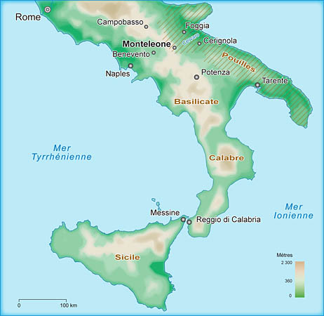 Carte d’Italie montrant les Pouilles