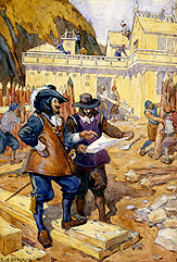 Champlain supervisant la construction de sa rsidence, 1608