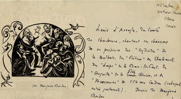 Louis l'Aveugle, du Comt de Charlevoix, chantant ses chansons ...; Dessin de Marjorie Borden, et prsentation de Marius Barbeau., © MCC/CMC