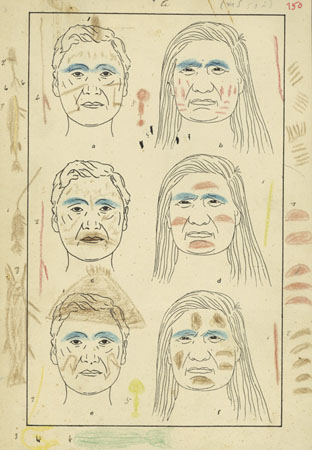 Reprsentations graphiques de peintures faciales Nuu-chah-nulth (Nootka). Dessins de Douglas Thomas, Alberni, Colombie-Britannique, fvrier 1914. © MCC/CMC, E2006-00582, CD2006-0236