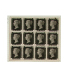 Impression d'essai en noir de douze timbres coins intacts