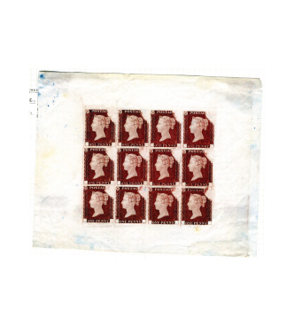 Douze timbres d'essai, brun rougetre fonc sur blanc