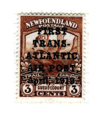 Surcharge sur un timbre de trois cents de Terre-Neuve