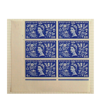 Bloc de six timbres bleu de 4 pence