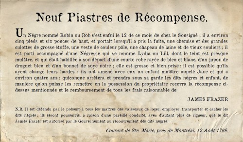 Fuite d’esclaves noirs publiée dans la Gazette, le 10 août 1798