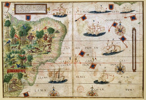 Carte de l’Océan Atlantique sud-ouest et du Brésil par Lopo Homem 