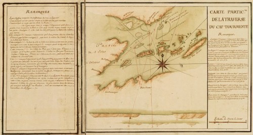 Carte particulière de la traverse du cap Tourmente (détail), 1733, par J.-N. Bellin et H. des Herbiers de Lestanduère