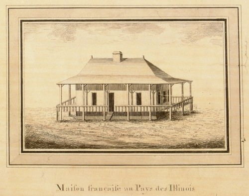 Maison française au Pays des Illinois, détail de la Carte générale du cours de la rivière de l'Ohio…, vers 1796, Victor Collot