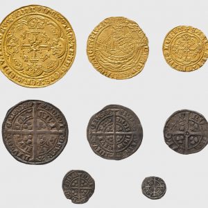 Huit pièces de monnaie, Angleterre et France, Années 1300