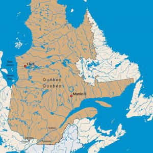 Carte du Québec, avec un marqueur à l’emplacement du site de Manic-5