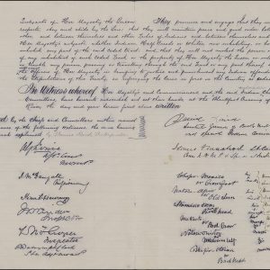 Document manuscrit présentant huit signatures et six marques