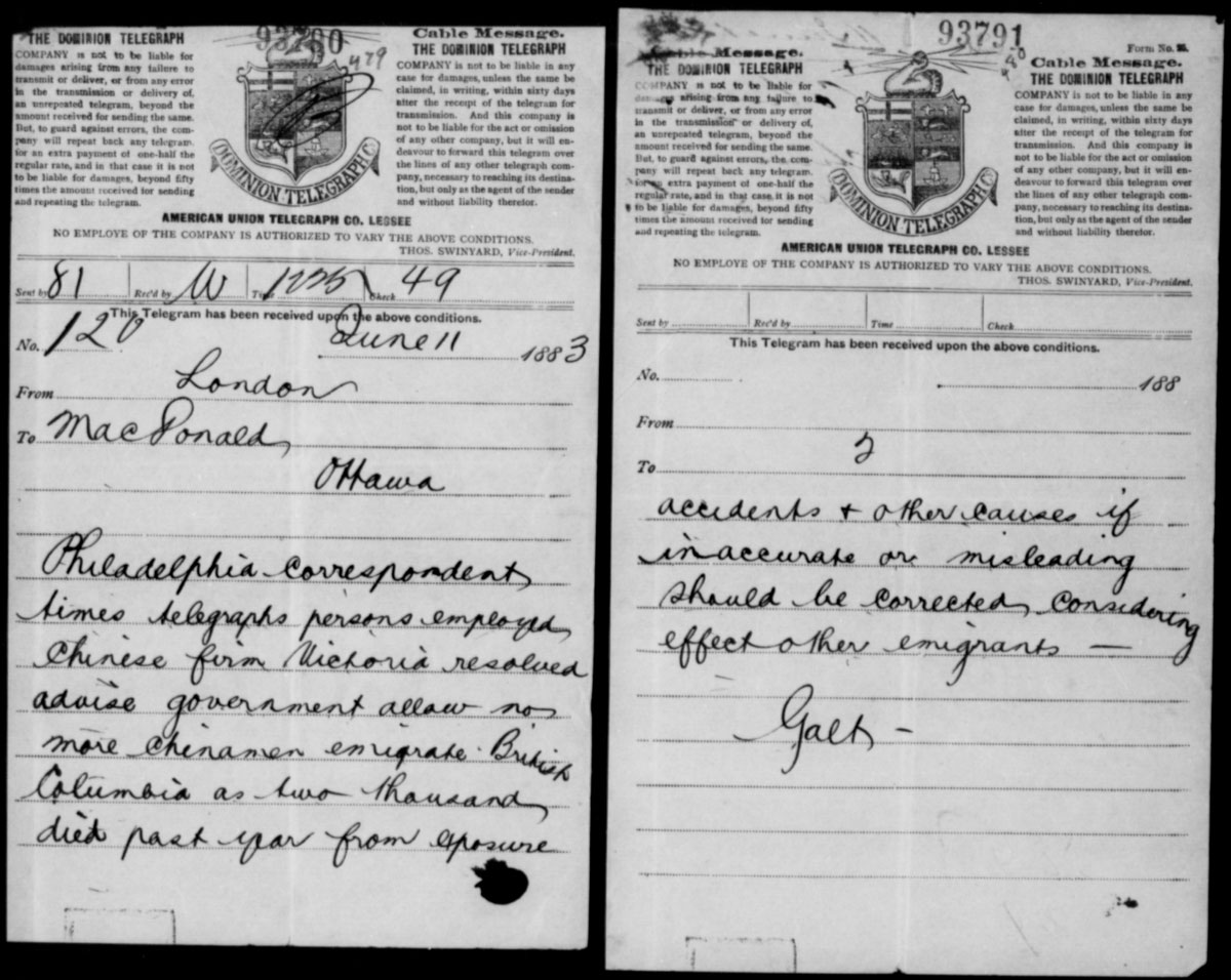 Une photo en noir et blanc d'une note manuscrite conservée au Musée canadien de l'histoire à Ottawa.