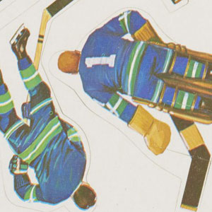 Autocollants du jeu de hockey sur table Coleco à l’effigie de joueurs des Canucks