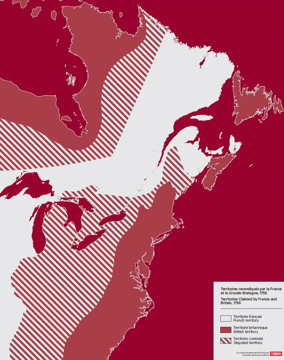 Une carte de la côte canadienne à Ottawa, avec des lignes rouges et blanches.