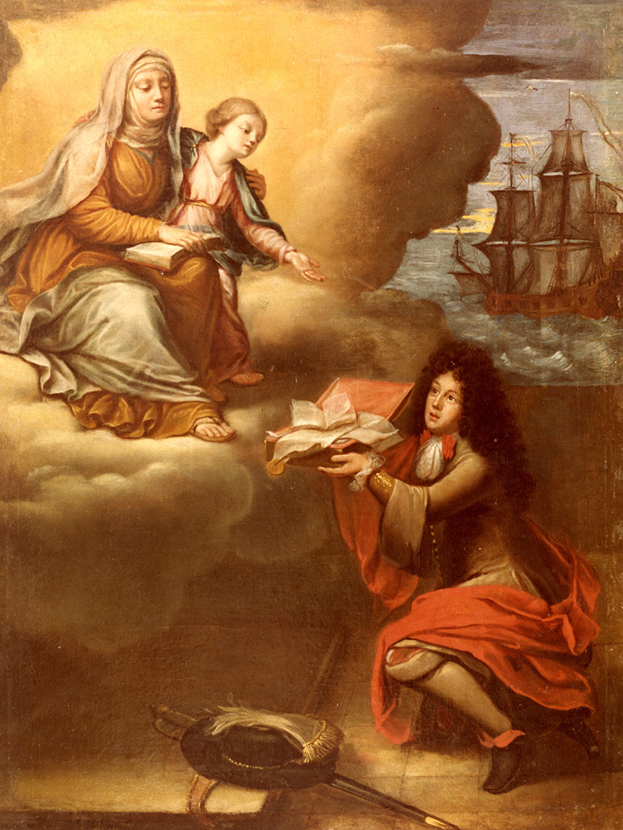 Une peinture représentant une femme et un enfant sur un nuage exposée au Musée canadien de l'histoire à Ottawa.