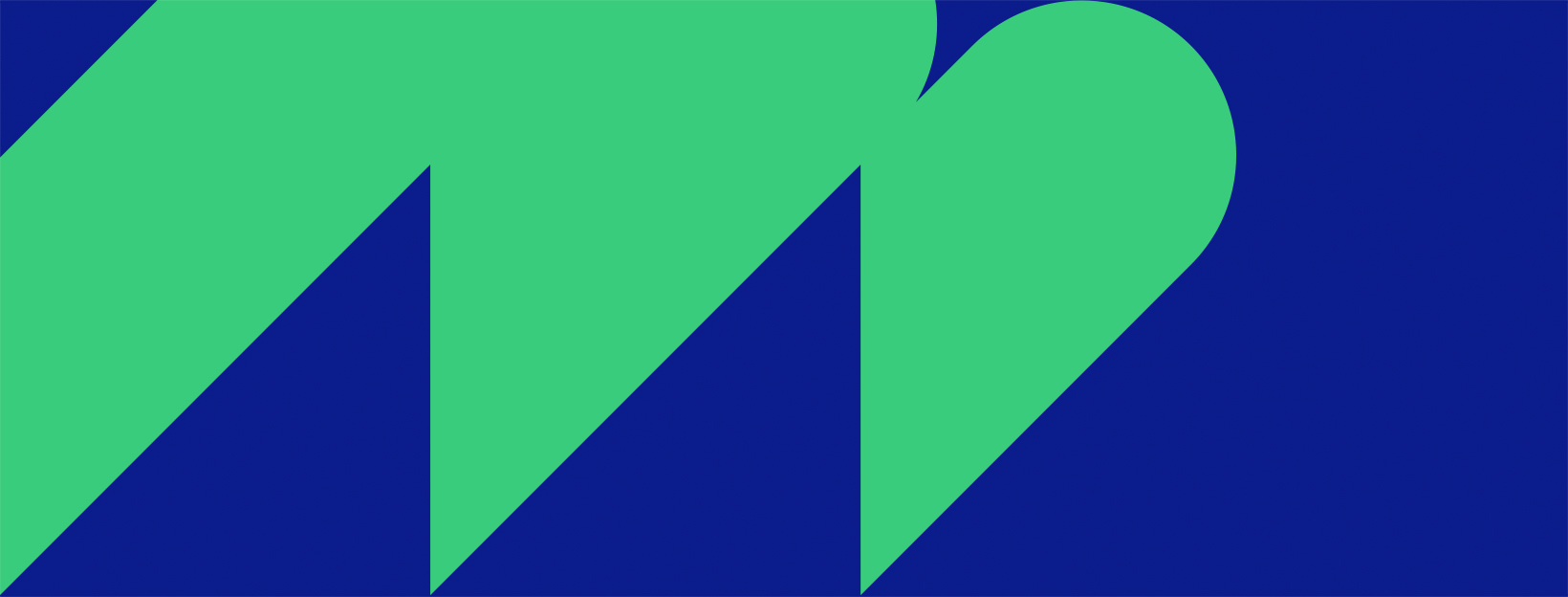 Blue background with stylized green M --Fond blue, lettre M en vert